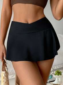 DAZY 女士夏季沙滩纯色不对称腰部泳裙下装