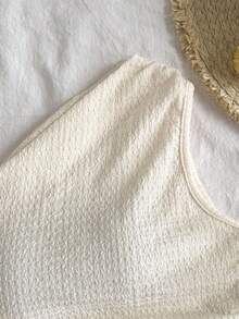 Tween Girl Solid White One Shoulder Tube Top Asymmetrical Hem Sleeveless Textured Knit White Tube Top Crop Top For Tweens Textured Crop Top Knitted Tube Top Camisole Top Summer Tube Top Textures Crop Top