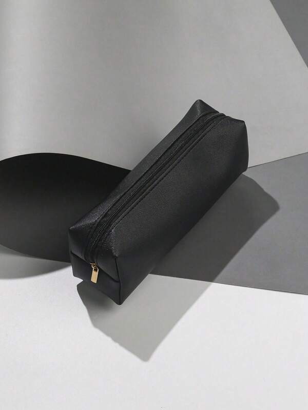 Bolsa dobrável e portátil de PU para maquiagem, artigos de papelaria, lápis e canetas