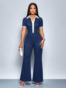 SOLERSUN Women's Spring Summer Elegant And Sexy Birthday Party Club Polo Collar Contrast Color Daily Wear Casual Fashion Jumpsuit Summer Spring Beach Outfits For Woman Graduation Dress Spring Break Concert Outfit Women Women Country Concert Outfit
