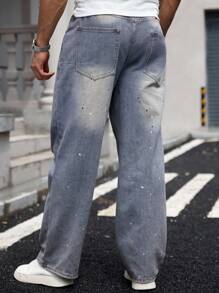 Manfinity Homme Distressed Vintage Washed Slim Fit Stretchy Punk Chic Jeans - Blue - View 2