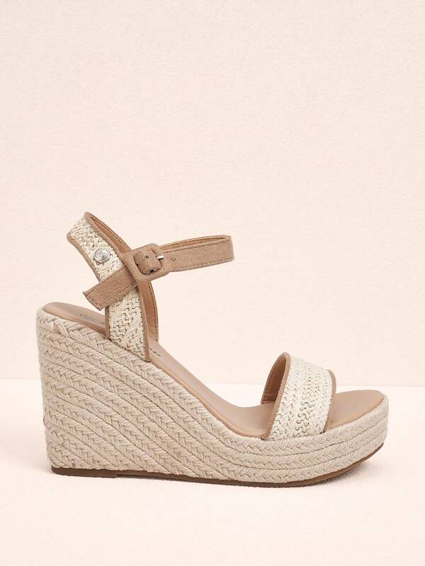 Styleloop Sandale cu pană împletite, cu talpă groasă, cu cataramă, pentru femei, vacanță la plajă, cu cureaua la gleznă, sandale cu pană, espadrille, pentru vară  Boho Feels Vintage Cottage Core Frenchy Shoes Crăciun, toamnă, vacanță de Anul Nou