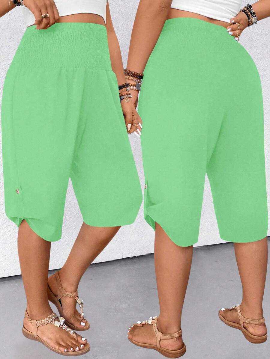 SHEIN LUNE 女士休闲抽绳腰 5 号裤，修身百搭 - 綠色 - 查看 1