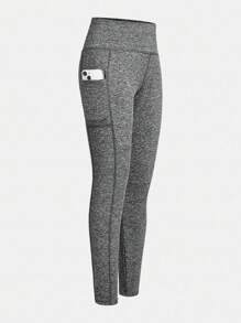 SHEIN Girlism 青少年女孩舒适贴身休闲简约舒适百搭手机袋紧身裤，1 套 - 灰色 - 查看 7