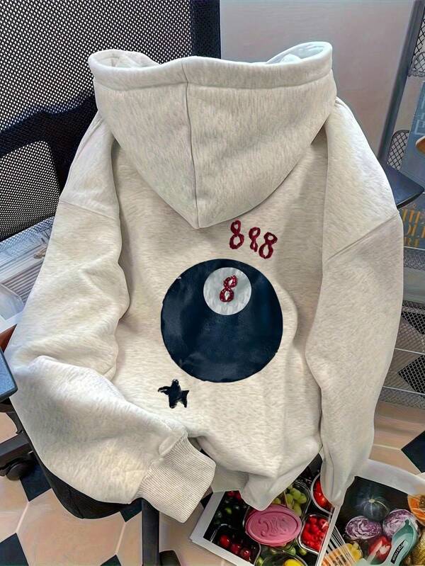 SHEIN Women's Drop Shoulder Billiards Graphic Print Loose Fit Hoodie Sweatshirt Pullover Fall Outfit