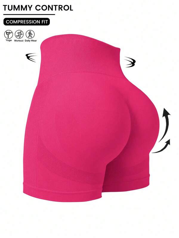 Plus Size Women Solid High Waist Everyday Fitness Seamless Sports Shorts Booty Shorts For Women Tummy Control Shorts Spandex Shorts Tummy Control