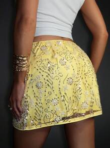 SHEIN BAE Frühling/Sommer einfarbiger rosa strukturierter Pailletten Camisole Maxirock, Resort Strandkleid Blumen Muster bestickter Puffärmel Dekor Rock, Pink