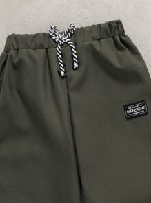 PAVTROS 2pcs/Set Tween Boys Fashion White Hoodie + Olive Green Pants, Green Print Design, Soft Fabric, Comfortable Casual Wear, Suitable For Spring Autumn, School & Outing Fall Winter