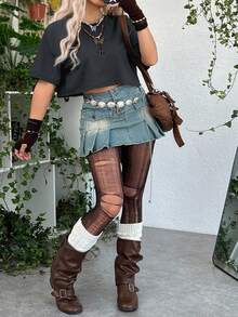 ROMWE Fairycore Oversize Women's Summer Vacation Hippie Style Butterfly Net Mesh Splice Drop Shoulder T-Shirt, Plus Size - Dark Grey - View 3