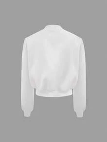 INAWLY 女士纯色前扣长袖口袋简约休闲夹克 - 白色 - 查看 3