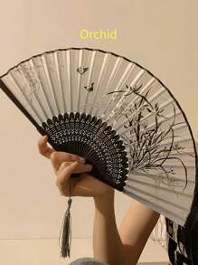 SHEIN 中国风折叠手扇便携式迷你黑色扇子舞蹈夏季清凉沙滩旅行