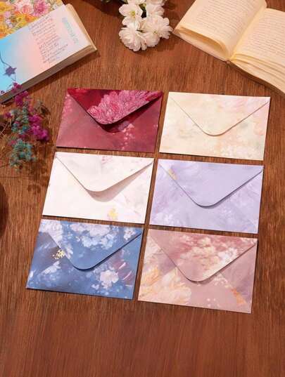 SHEIN Conjunto de papelaria floral vintage com 10 peças, envelopes de papel pastel para cartas, elegantes cartões de convite em aquarela para festa de casamento, kit de correspondência profissional