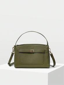 MOTF PREMIUM TÚI XÁCH TAY BẰNG DA PU CÓ KHÓA VẶN - Màu xanh Ô liu - Xem 5