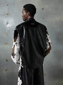 NEON BLANC Men's Street Style Fuzzy Leather Sleeve Long Jacket, Suitable For Autumn/Winter