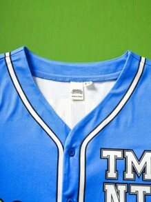 TEENAGE MUTANT NINJA TURTLES | SHEIN Tween Boy Cartoon Turtle & Letter Print Blue Casual V-Neck Short Sleeve T-Shirt And Shorts Set - Multicolor - View 9