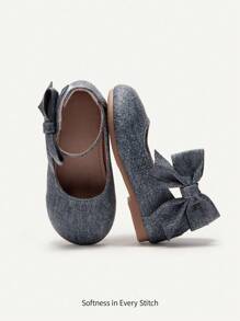 Cozy Pixies 1 Pair Versatile Casual Cute Girl Vintage Blue Bow Decor Soft Bottom Princess Flats, Suitable For Spring, Autumn, All Seasons Party - Blue - View 5