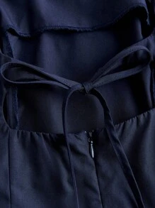 Maija Navy Blue Waist-Cinched Backless Tie Detail Summer Mini Dress For Women, Leisure, Fashion, Festival, Party - Navy Blue - View 11