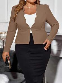 SHEIN Clasi Plus Size Elegant Commuter Plain Color Puff Sleeve Blazer Jacket In Fall/Winter