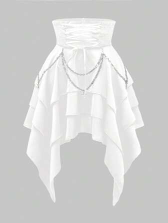 Plus Size Gothic Cross Chain Asymmetrical Hemline A-Line Skirt