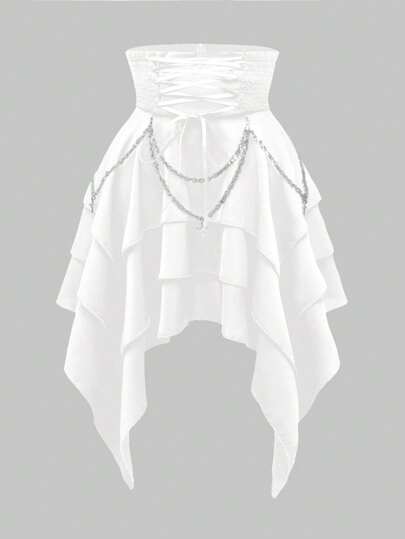 Plus Size Gothic Cross Chain Asymmetrical Hemline A-Line Skirt