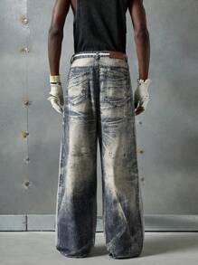 NEON BLANC Quần Jeans Nam Dáng Rộng Dệt Thời Trang Đường Phố, Phù Hợp Cho Mùa Hè - Màu xanh lam - Xem 3