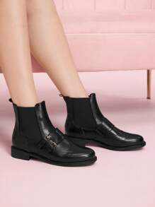 CUCCOO DOLLMOD 女士圆头弹力套脚短靴，黑色时尚踝靴，厚底踝靴，低跟，适合圣诞节穿着 - 黑色 - 查看 6