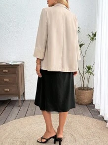 SHEIN LUNE Women Casual Solid Color Lapel NeckBlazer & Slip Dress 2-Piece Suit Set, For Commuting Blazer Dress Office Outfits For Women Business Casual Dress Women Blazer Work Outfits For Women Fall Clothes Airport Outfit For Women Old Money Style Women Fall Outfits Women Winter Outfit For Women Office Attire For Women Business Casual Women Office Outfits For Women Work Dresses For Women Office Dress Teacher Outfits For Women - Navy Blue - View 4