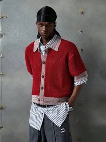 NEON BLANC 男士休闲红色短袖针织开衫 - 紅色 - 查看 4