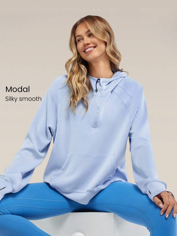 Modal Silk Touch Oversized Long Sleeve Half-Zip Hoodie Valentine's Day