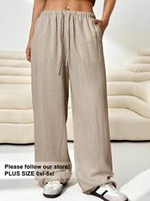 Solflare 女式加大码宽松米色梭织长裤