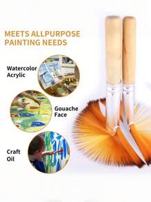 5pcs Fan Brush For Painting, Oil Acrylic Paint Brushes Artist Fan Brushes Nylon Hair Long Wood Handle Painting Brush For Acrylic Watercolor Oil Gouche Painting - Multicolor - View 7
