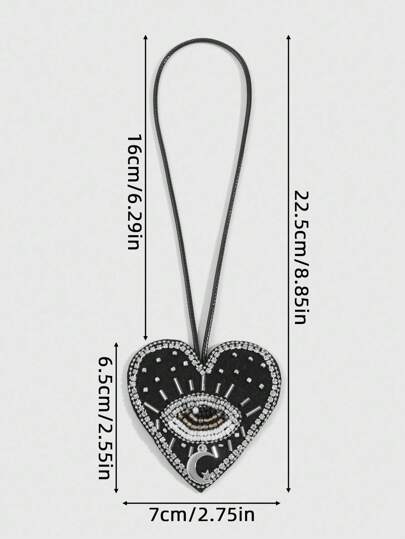 Goth 1pc Gothic Style Black Studded Devil's Eye Heart Pendant, Handmade Fabric Patch Bag Charm Hanging Accessory, Halloween