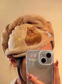 1 Pc Cute Cartoon Capybara Plush Dry Hair Cap Good Absorbent Quick Dry Coral Velvet Shower Cap For Women Kids Kawaii Girl Hair Towel Home Bathroom Decor Summer Back To School - Multicolor - View 3