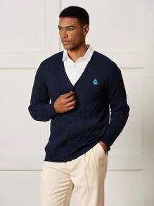 Manfinity CityGents Men's Casual Versatile Cartoon Embroidery Cardigan, Fall/Winter