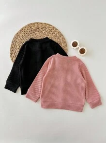 SHEIN 2pcs Cute Casual Solid Color Long Sleeve Jacket For Baby Girl, Versatile For Autumn/Winter Baby Cardigans Baby Sweater Cardigan Baby Knitwear Baby Girl Cardigan Baby Button Cardigan Fall