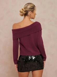 Lumalex Suéter casual de unicolor con hombros descubiertos para mujer, ideal para fiestas, banquetes, reuniones, festivales, vacaciones y bodas en temporada de otoño/invierno y primavera/otoño de lujo, ideal para fiestas de Navidad y Año Nuevo - Burdeos - Ver 6
