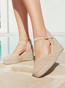 Styleloop 女士编织绳厚底坡跟凉鞋，度假风格波西米亚风复古美式西部音乐节派对装 - 卡其色 - 查看 7