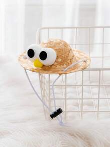 1Pc Fashionable Straw Sun Hat For Pets - UV Protection Dog Hat, Breathable Adjustable Cat Summer Accessory | Beach & Outdoor Shade Hat, Instant Sun Shield