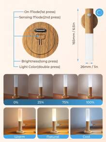 Teckwe 1 pezzo Luce notturna con sensore di movimento, lampada da parete magnetica, luce LED ricaricabile USB, luce adesiva senza fili per scale, pareti interne in legno, armadi, corridoi e scale