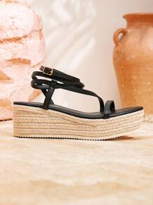 Styleloop Women's Woven Rope Platform Wedge Sandals, Vacation Style BOHO Chic Retro American Western Music Festival Party Outfit