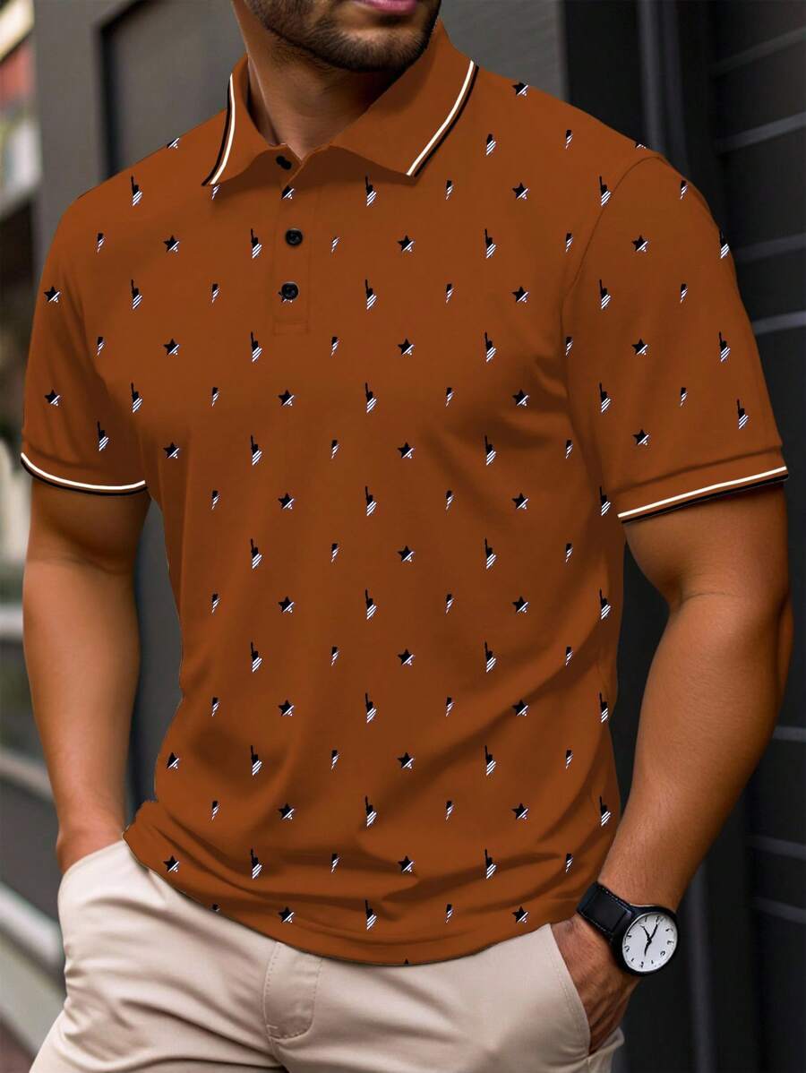 Manfinity Mode Áo thun Polo họa tiết Mỹ cỡ lớn cho nam - trái cam - Xem 1