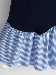 Young Girl Bow Decor Stripe Ruffle Hem Short Sleeve Casual Dress Navy Blue Dress For Girls Blue And White Striped Dress For Girls Girls Dress With Bows Kids Summer Dress Cotton Dress For Girls - Multicolor - View 6