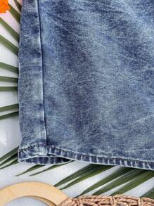 Soleia 女士休闲破洞牛仔短裤，蓝色 - 深色水洗藍 - 查看 5