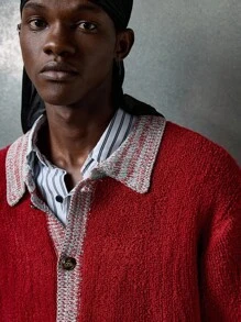 NEON BLANC 男士休闲红色短袖针织开衫 - 紅色 - 查看 6