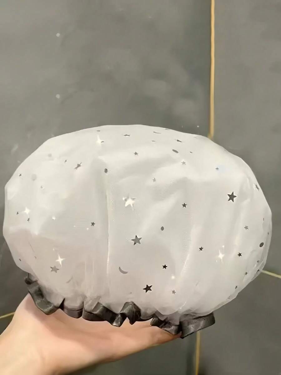 1 件超大防水浴帽双层设计适合女士女孩适合所有发质长短卷发可重复使用沐浴配件适合家庭旅行学校沙龙使用 - 灰色 - 查看 1