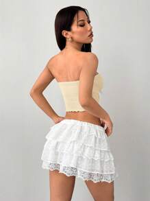 SHEIN PETITE Knitted Strapless Top In Apricot With Twist Detail And Crop Length Twisted Tube Top - Apricot - View 2