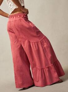 Bohemela Pantalones anchos de talla grande de unicolor informal - Rosa Roja - Ver 6