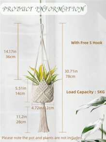 波西米亚风 Macrame 植物挂架 - 手工编织棉绳吊篮，适用于室内外植物、花盆架、家居墙壁装饰 - 米色 - 查看 4