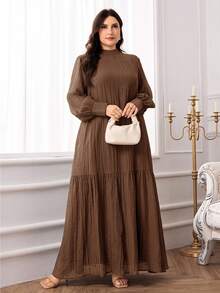 Veilorie Vestido de unicolor elegante talla grande, apropiado para ir a trabajar - Café integral - Ver 6