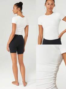 GLOWMODE FeatherFit™ Focus Drawstring Pleated Short Sleeve Tee Light Support Low Impact Yoga Studio Gym